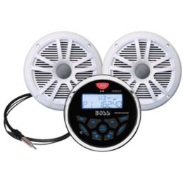 Boss Audio MCKGB350W.6 Combo - Marine Gauge Radio w/Marine Antenna & 2 6.5 Speakers - White