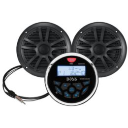 Boss Audio MCKGB350B.6 Combo - Marine Gauge Radio w/Marine Antenna & 2 6.5 Speakers - Black