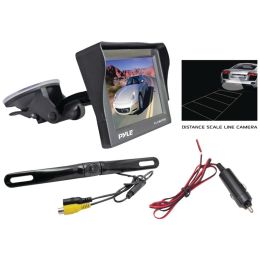 Pyle Pro 4.7" Window Suction-mount Lcd Monitor With Die-cast License Plate Mount Backup Color Camera & Distance-scale Line PYLPLCM4700