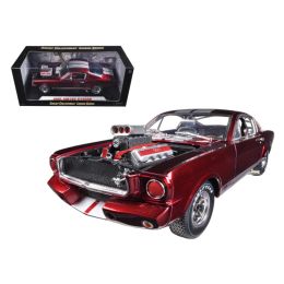 1965 Ford Shelby Mustang GT350R With Racing Engine Metallic Red With Silver Stripes 1/18 Diecast Car Model by Shelby Collectibles