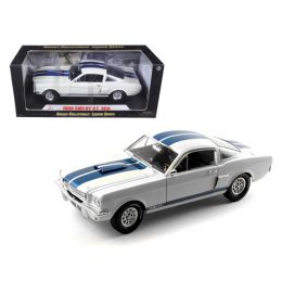 1966 Ford Shelby Mustang GT 350 White with Blue Stripes 1/18 Diecast Car Model by Shelby Collectibles