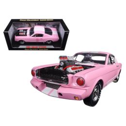 1965 Ford Shelby Mustang GT 350R Pink with White Stripes with Racing Engine 1/18 Diecast Model Car by Shelby Collectibles