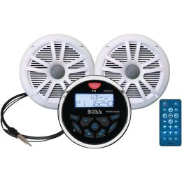 Boss Audio Marine-gauge System With In-dash Mechless Am And Fm Receiver, Speakers & Antenna (white Speakers) BOSMCKGB350W6