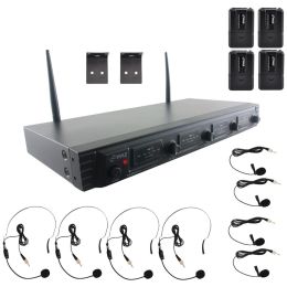 Pyle Wireless Microphone System, Uhf Quad Channel Fixed Frequency (4 Headset & 4 Lavalier Microphones) PYRPDWM4560