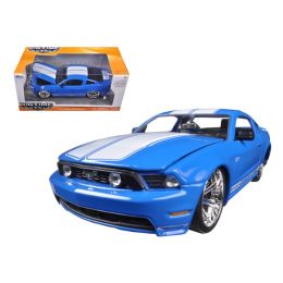 2010 Ford Mustang GT Blue With White Stripes 1/24 Diecast Model Car by Jada