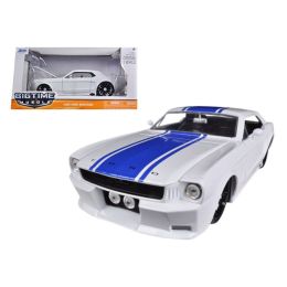 1965 Ford Mustang White With Blue Stripes 1/24 Diecast Car Model by Jada