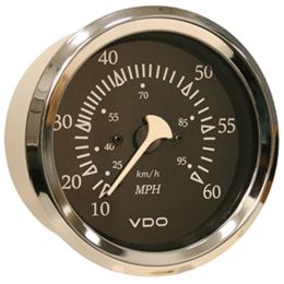 VDO Allentare Black 60MPH 3-3/8 (85mm) Pitot Speedometer - Chrome Bezel