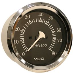 VDO Allentare Black 8000RPM 3-3/8 (85mm) Outboard Tachometer - 12V - Chrome Bezel
