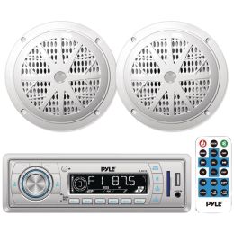 Pyle Marine Single-din In-dash Mechless Am And Fm Receiver With Two 5.25" Speakers PYRPLMRKT32WT