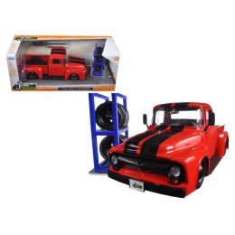 1956 Ford F-100 Red Pickup Truck \Just Trucks\ with Extra Wheels 1/24 Diecast Model by Jada