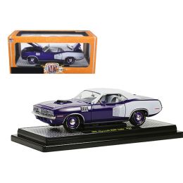 1971 Plymouth Cuda Hemi Violet with White Vinyl Roof 1/24 Diecast Model Car by M2 Machines