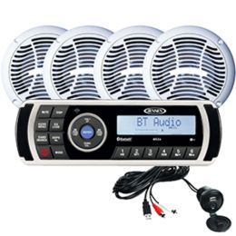 Jensen CPM200 AM/FM/USB Waterproof Bluetooth Stereo Pack w/4 Speakers, MS2A Radio & Aux Input