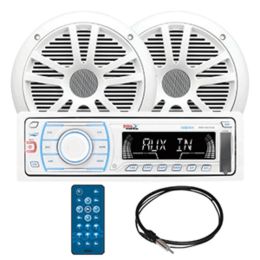 Boss Audio MCK1307W.6 Marine Digital Media AM/FM Receiver; Pair of 6.5 MR6W Speakers & MRANT10 Antenna