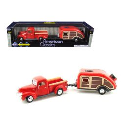 1940 Ford Pickup Truck Red with Tear Drop Trailer 1/24 Diecast Model by Motormax
