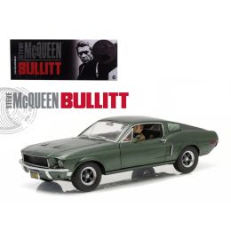 1968 Ford Mustang GT Fastback \Bullitt\ Highland Green with Steve Mcqueen Driving Figure 1/18 Diecast Model Car by Greenlight