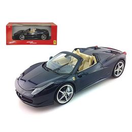 2012 2013 Ferrari Italia 458 Spider Dark Blue Metallic 1/18 Diecast Model Car by Hotwheels