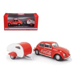 1967 Volkswagen Beetle Coca Cola with Teardrop Trailer 1/43 Diecast Model Car by Motorcity Classics