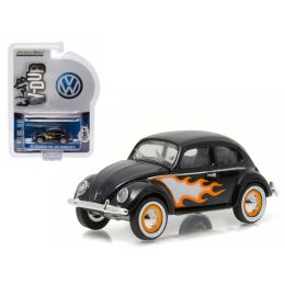 1949 Volkswagen Type 1 Split Window Beetle Black with Flames 1/64 Diecast Model Car by Greenlight
