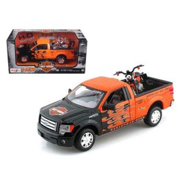 2010 Ford F-150 STX Pickup 1/27 Orange with Flames & 2007 XL1200N Nightster Harley Davidson 1/24 by Maisto
