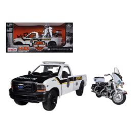 1999 Ford F-350 Super Duty Pickup Truck 1/27 and 1/24 2004 Harley Davidson FLHTPI Electra Glide Motorcycle Police by Maisto