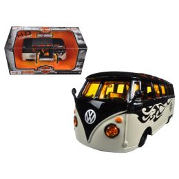 Volkswagen Van Samba Harley Davidson Black and Beige 1/25 Diecast Model Car by Maisto