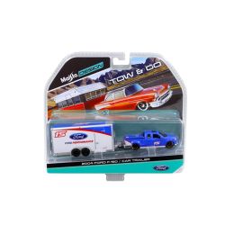2004 Ford F-150 Pickup Truck #15 Blue and Car Trailer Tow & Go 1/64 Diecast Model by Maisto