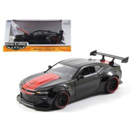 2016 Chevrolet Camaro SS Wide Body with GT Wing Glossy Black With Red Stripes 1/24 Diecast Model Car by Jada