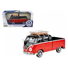 Volkswagen Type 2 (T1) Delivery Pickup Truck Red/Black 1/24 Diecast Model Car by Motormax
