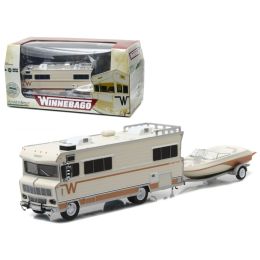 1973 Winnebago Chieftain RV with Boat and Boat Trailer 1/64 Diecast Model by Greenlight