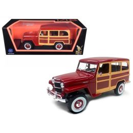 1955 Willys Jeep Station Wagon Burgundy 1/18 Diecast Model Car by Road Signature