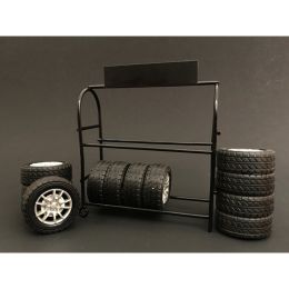 Metal Tire Rack with Rims and Tires For 1:24 Scale Models by American Diorama