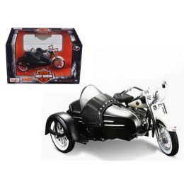 1958 Harley Davidson FLH DUO Glide with Side Car Black with White Motorcycle Model 1/18 Diecast Model by Maisto