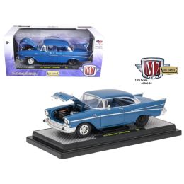 1957 Chevrolet 210 Hardtop \Sleeper\- Hot Rod/Drag Car Harbor Blue Metallic 1/24 Diecast Model Car by M2 Machines