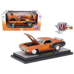 1971 Plymouth Hemi Cuda Satin Orange with oversized drag racing slicks 1/24 Diecast Model Car by M2 Machines