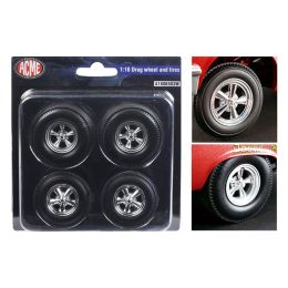 Chrome Drag Wheels and Tires Set of 4 1/18 by Acme