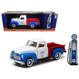 1950 GMC 150 Pickup Truck Chevron with Vintage Gas Pump 1/18 Diecast Model Car by Greenlight
