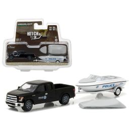 2015 Ford F-150 Pickup and Homeland Security Marine Enforcement Police Boat and Trailer Hitch & Tow Series 10 1/64 Diecast Model Car by Greenlight