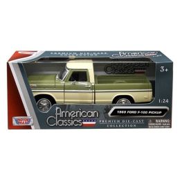 1969 Ford F-100 Pickup Truck Green and Cream 1/24 Diecast Model Car by Motormax