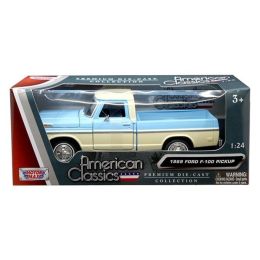 1969 Ford F-100 Pickup Truck Light Blue and Cream 1/24 Diecast Model Car by Motormax