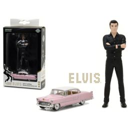 1955 Cadillac Fleetwood Series 60 \Pink Cadillac\ 1/64 with 1/18 Elvis Presley Figure Hobby Exclusive Diecast Model Car by Greenlight