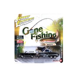 1969 Chevrolet Blazer Black with Boat and Trailer \Gone Fishing\ 1/64 Diecast Model Car by Johnny Lightning