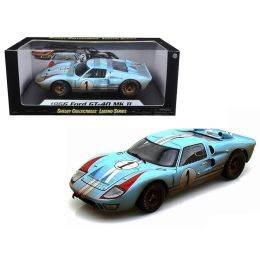 1966 Ford GT-40 MK 2 Gulf Blue Dirty Version #1 1/18 Diecast Car Model by Shelby Collectibles