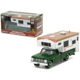 1967 Dodge D-100 Green with Winnebago Slide in Camper Hobby Exclusive 1/64 Diecast Model Car by Greenlight