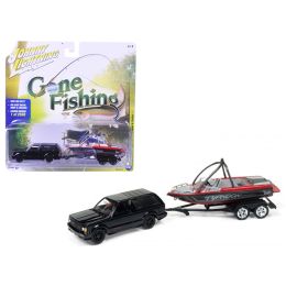 1992 GMC Typhoon Gloss Black with Boat & Trailer \Gone Fishing\ Limited to 2508pc 1/64 Diecast Model Car by Johnny Lightning