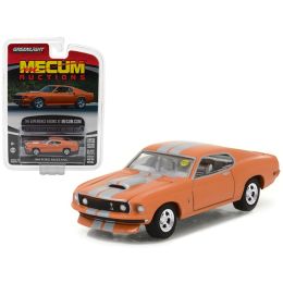 1969 Ford Mustang Resto Mod Orange with Silver Stripes Mecum Auctions Collector Series 1 1/64 Diecast Model Car by Greenlight