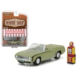 1969 Chevrolet Camaro Convertible Green with Vintage Gas Pump \The Hobby Shop\ Series 1 1/64 Diecast Model Car by Greenlight