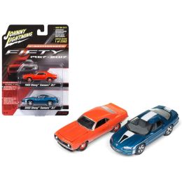 Chevrolet Camaro 50th Anniversary 1967-2017 2 Cars Set 1969 and 2002 Chevrolet Camaro ZL1 1/64 Diecast Model Cars by Johnny Lightning