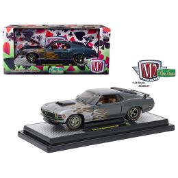 1970 Ford Mustang Boss 429 Charcoal Metallic with Flames 1/24 Diecast Model Car by M2 Machines