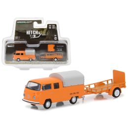 1978 Volkswagen Type 2 Double Cab Orange with Utility Trailer Hitch & Tow Series 11 1/64 Diecast Car Model by Greenlight