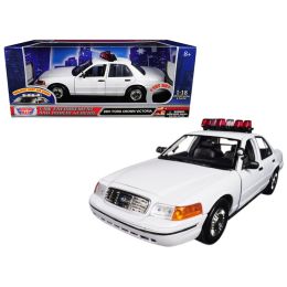 2001 Ford Crown Victoria Police Car Plain White with Flashing Light Bar, Front and Rear Lights and Sounds 1/18 Diecast Model Car by Motormax